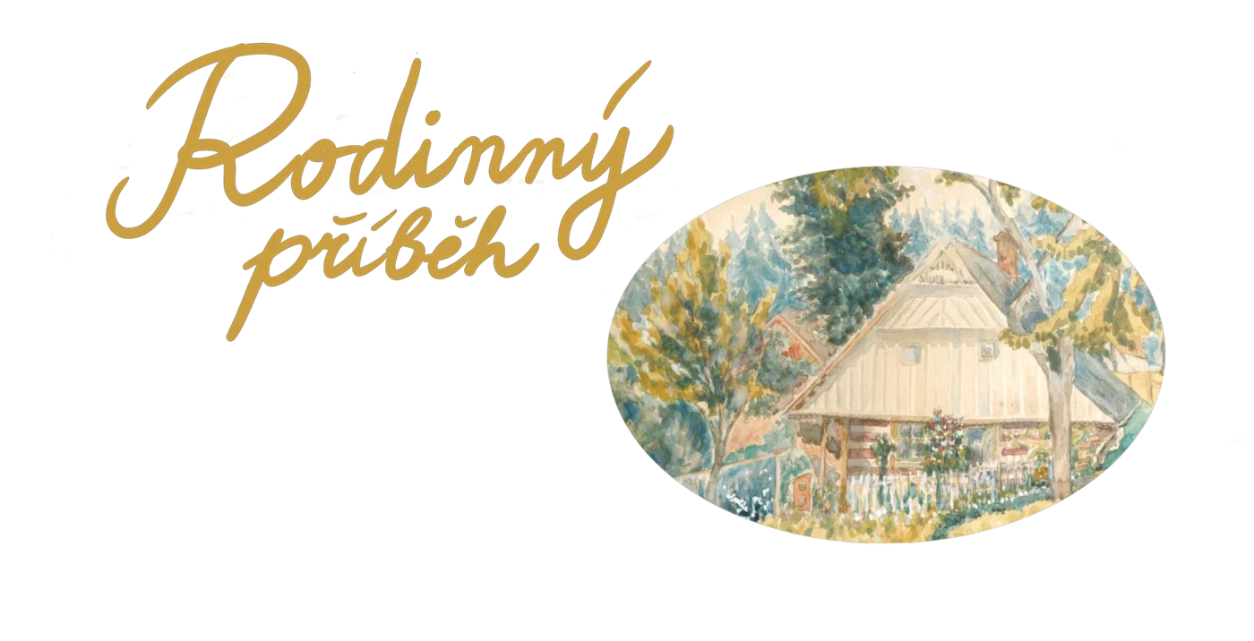 Rodinný příběh – logo s akvarelem roubené chalupy